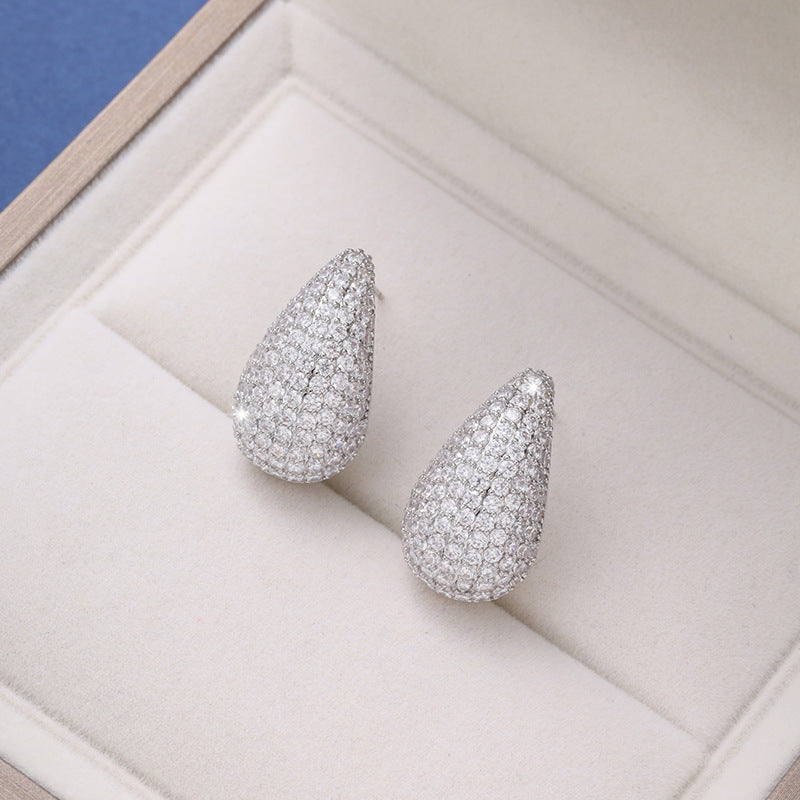 Micro-inlaid Diamond Super Flash Water Drop Ear Studs Light Luxury High-end Sense