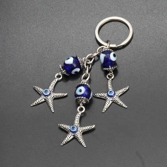 Keychain Starfish Turkey Blue Eye Pendant