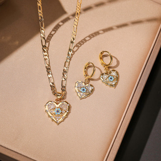 Gold-Plated Cubic Zirconia Evil Eye & Heart Pendant Set