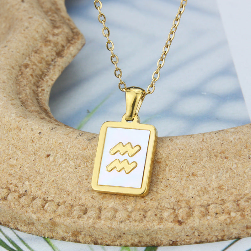 Stainless Steel Square Shell Zodiac Necklace