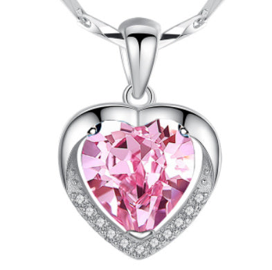 Romantic 925 Sterling Silver Heart Rhinestone Necklace