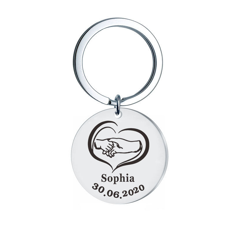 Newborn Baby Anniversary Keychain Titanium Steel Key Ring