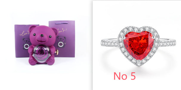Eternal Rose Teddy Bear Gift Box with Rotating Jewelry Drawer