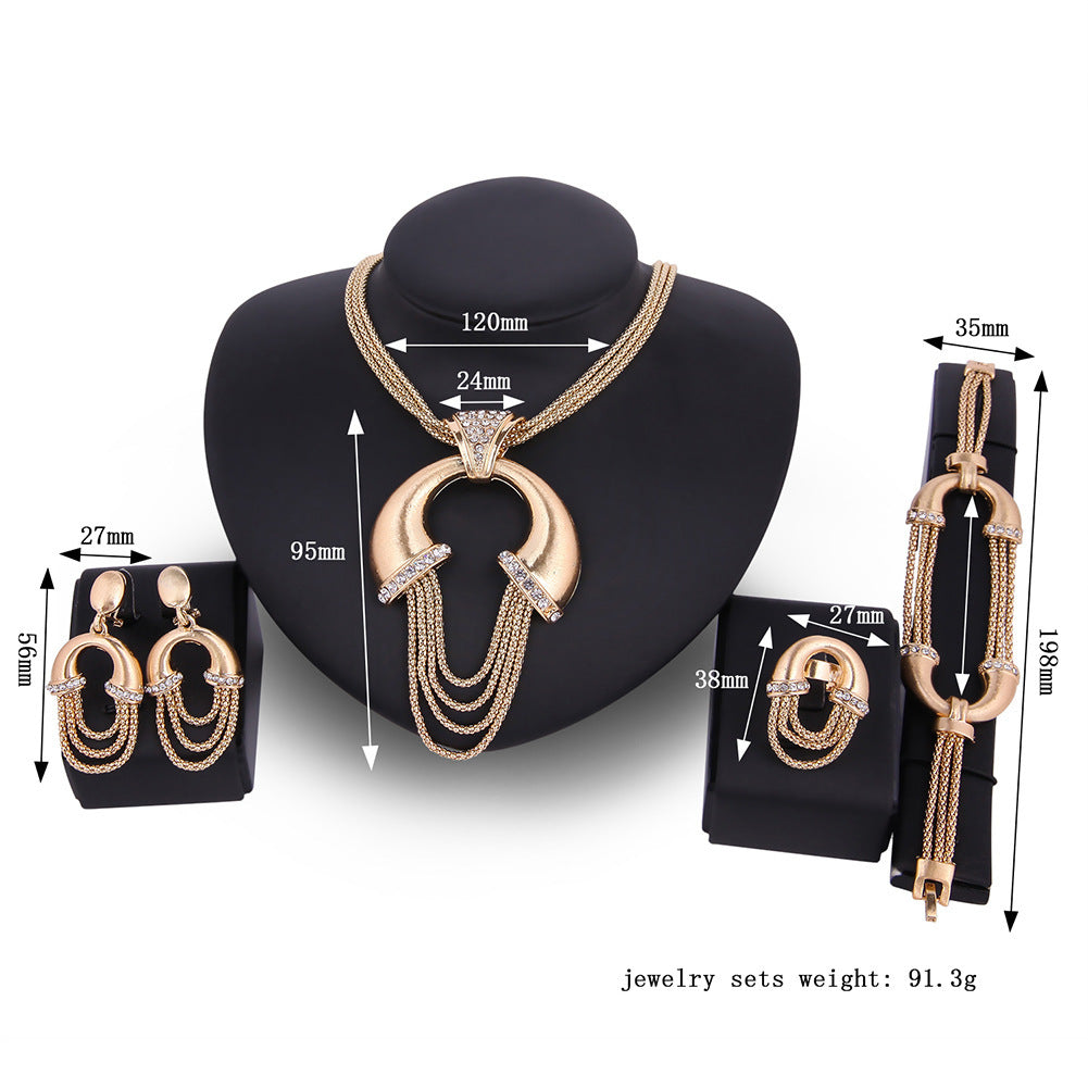 Explosive Exaggerated Golden Bridal Jewelry Set