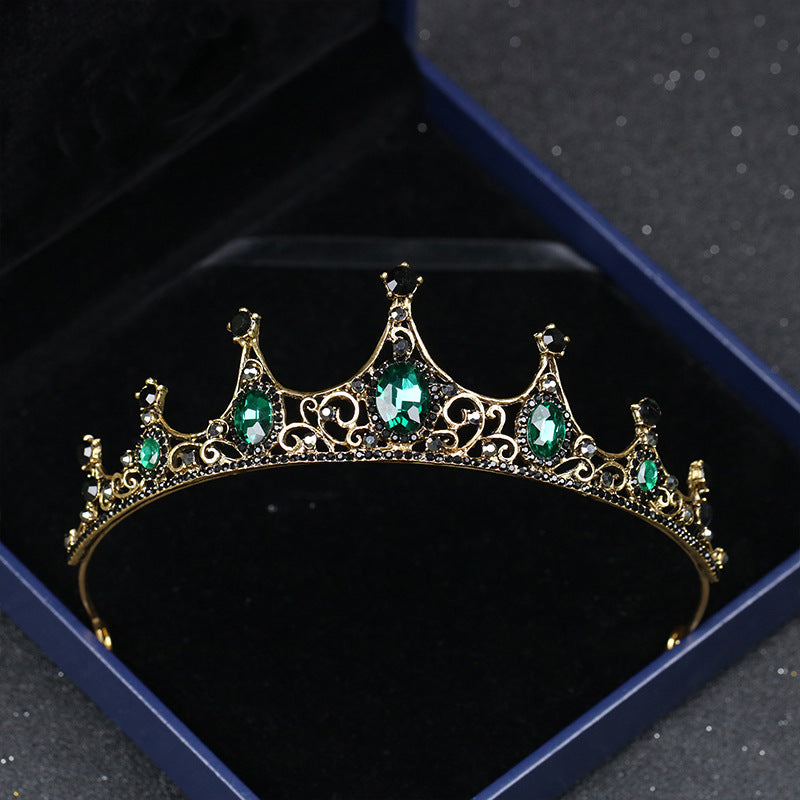 Vintage Baroque Alloy Green Diamond Small Crown