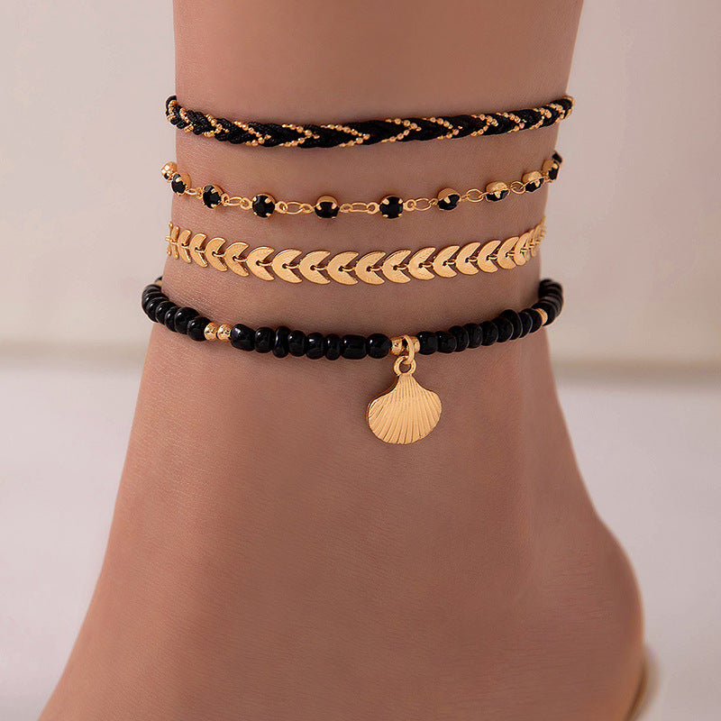 4-Piece Bohemian Woven Rope Foot Chain Set