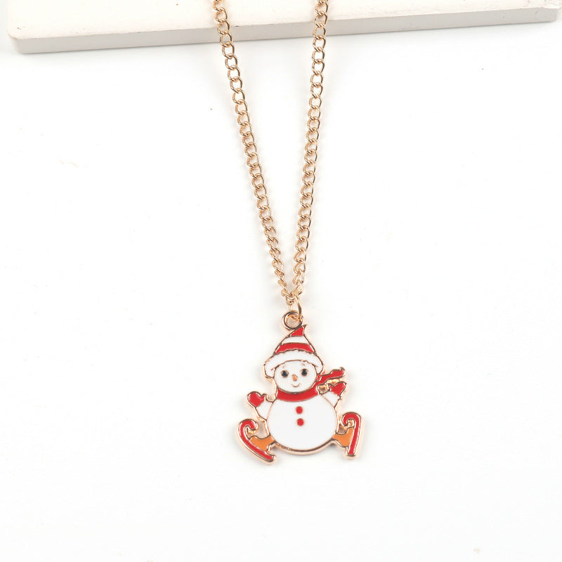 Christmas Necklace Cute Cartoon Santa Claus Snowman Elk Pendant Necklace Xmas New Year Festival Ear Jewelry Gifts