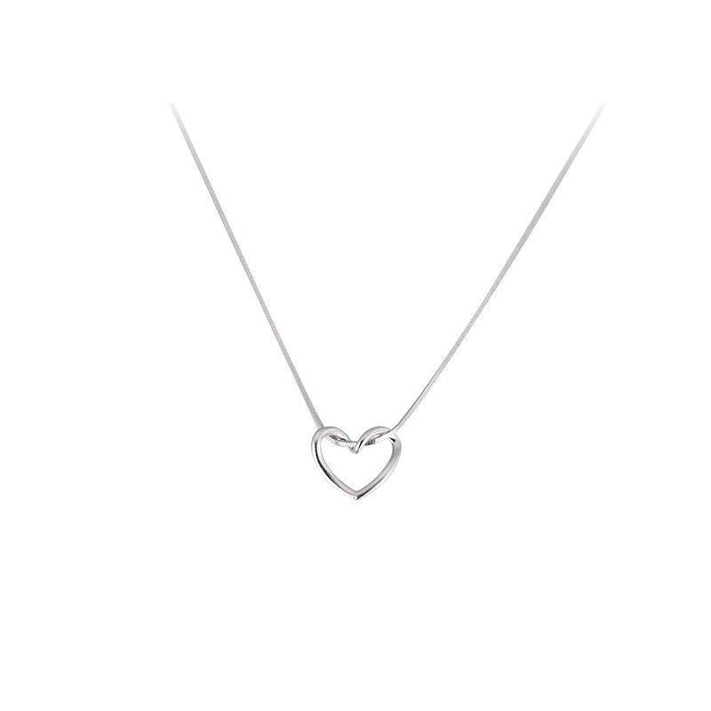 S925 Sterling Silver Minimalist Hollow Heart Necklace For Women