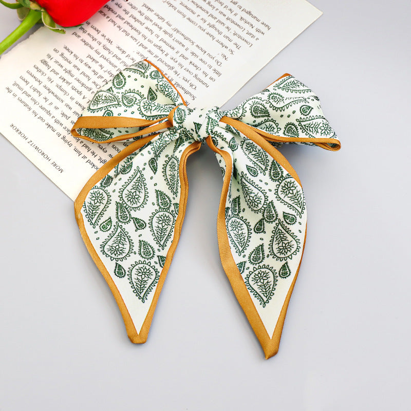 Printed Fabric Bow Ponytail Spring Clip Ladies Outing Headdress Top Clip