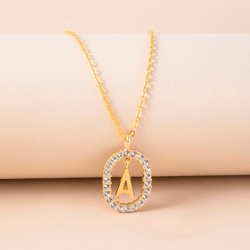 Crystal Letter Necklace Gold Name Initial Alphabet Oval Pendant Necklaces For Women