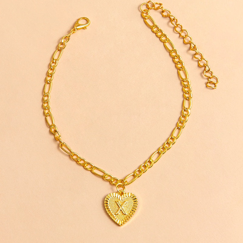 Initial Letter Anklet Gold Color Heart Pendant Foot Bracelets Women