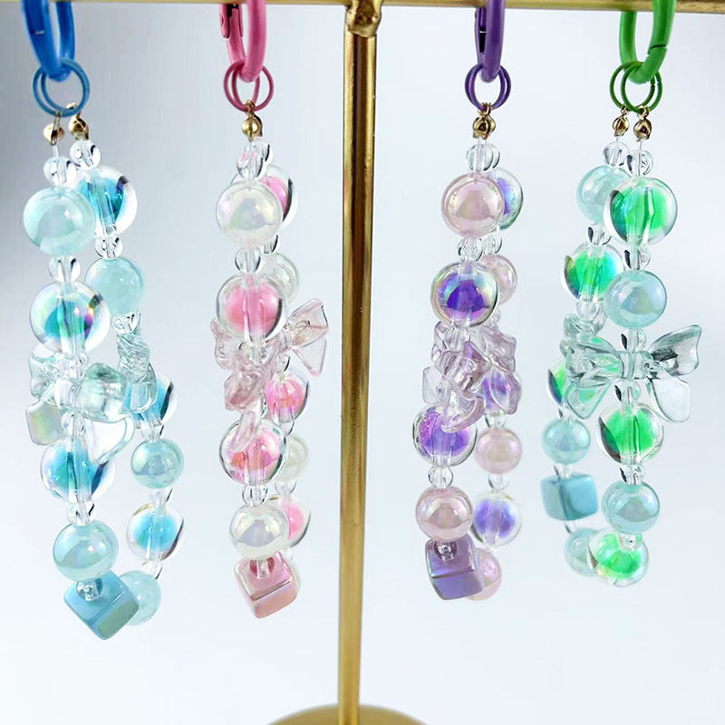 Bow Luminous Colorful Acrylic Beads Mobile Phone Charm Keychain