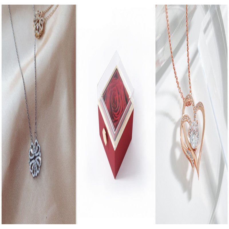 Magnetic Folding Heart-Shaped Four-Leaf Clover Pendant Necklace
