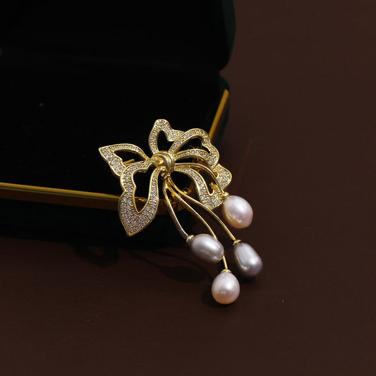 Women's Bowknot Pearl Brooch Freshwater Pearl