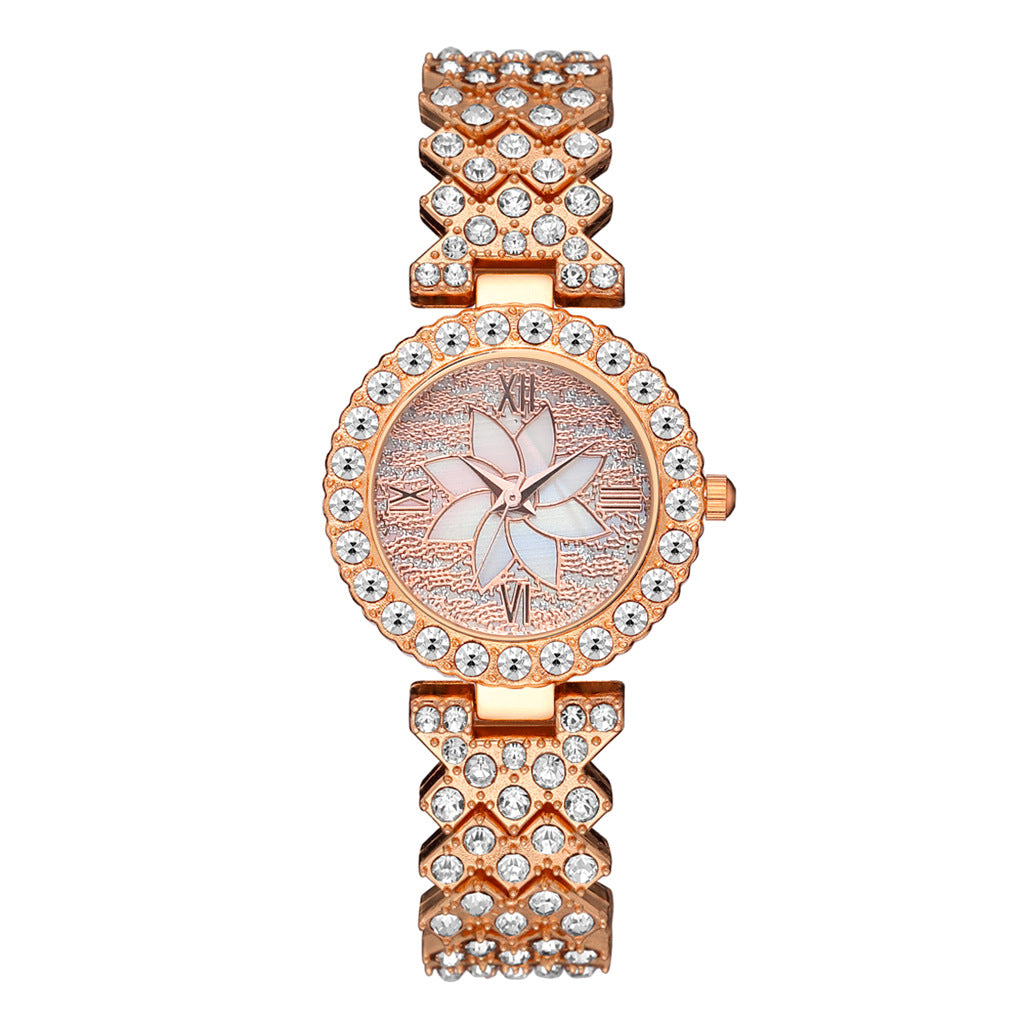 Diamond-embedded Starry Sky Flower Disk Bracelet Watch Women's Suit