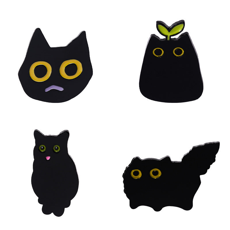 Small Black Cat Brooch Metal Plating Badge Waist-tight Pin Square Walk-away Collar Accessories Buckle