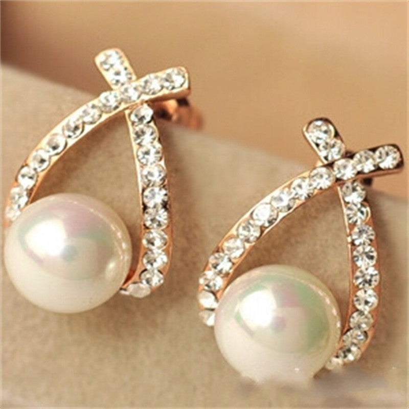 European And American Style Pearl And Diamond Earrings