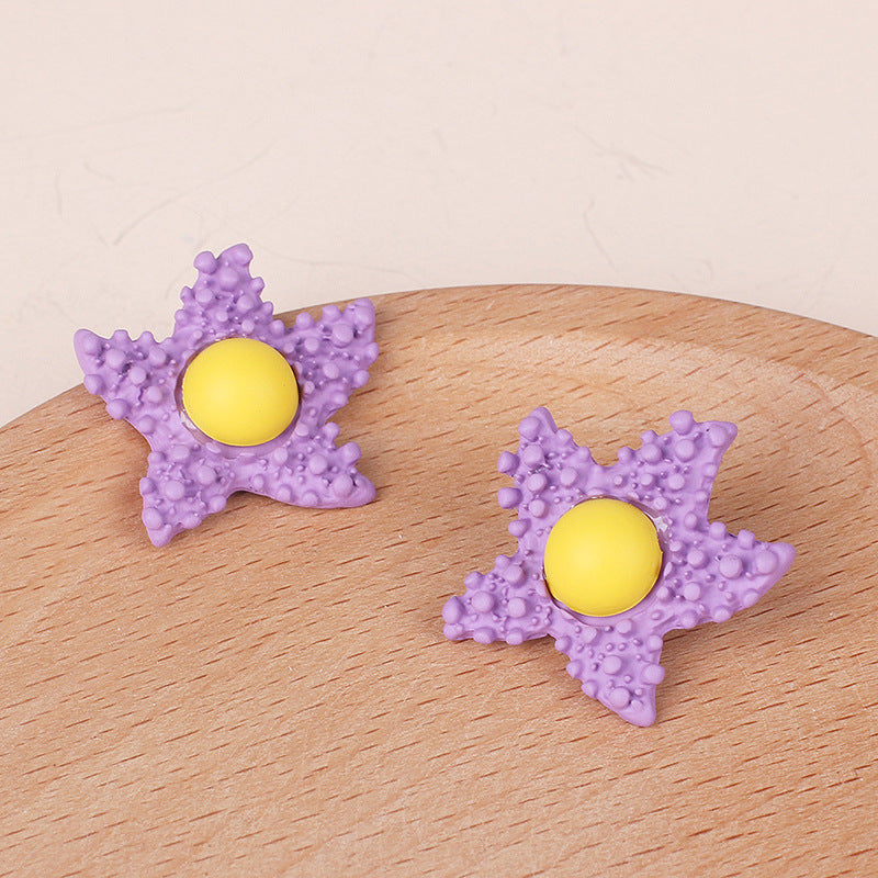 Simple Egg Yolk Purple Cartoon Star Earrings