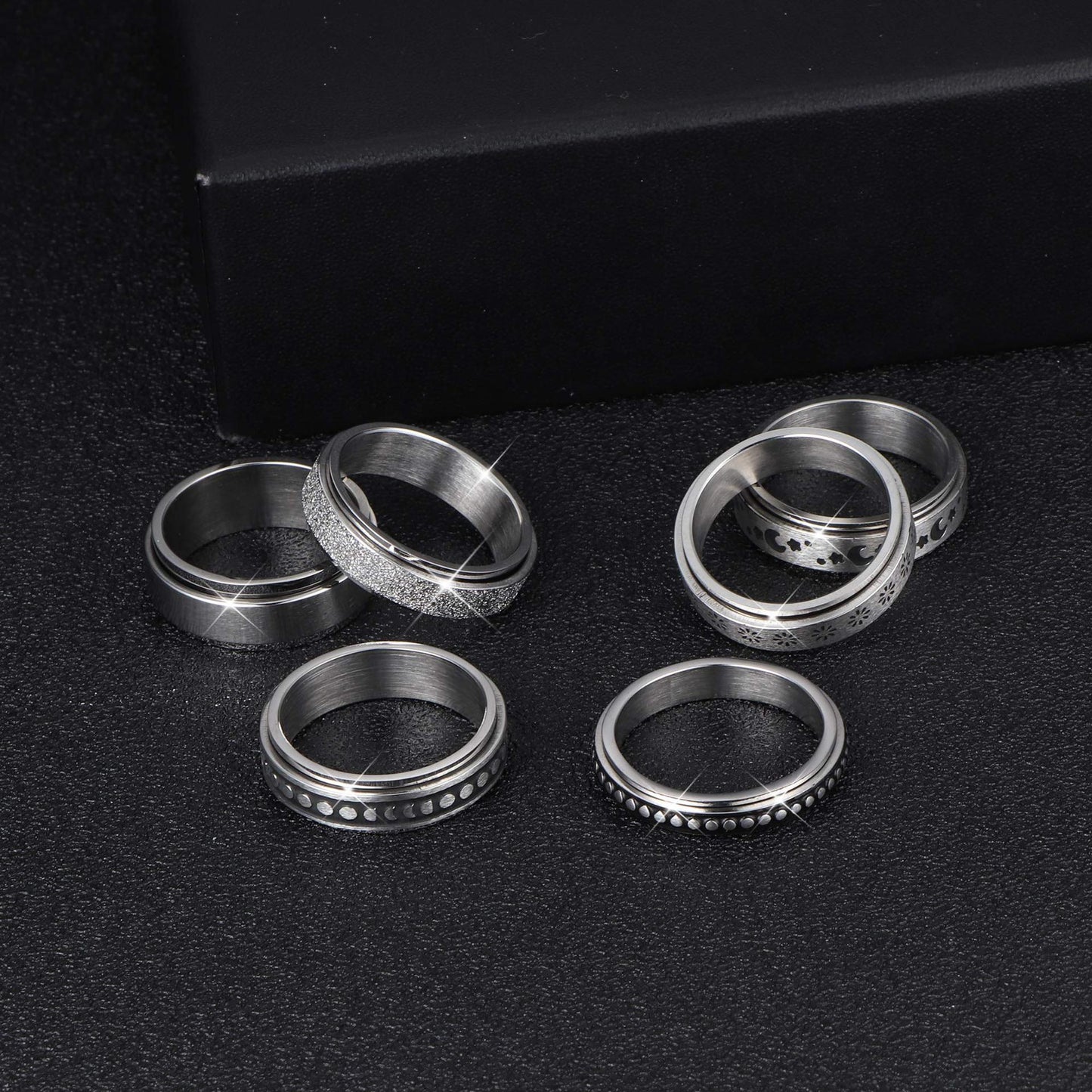 Stainless Steel Rotatable Spinner Ring Moon Stars Relieve Anxiety Rings