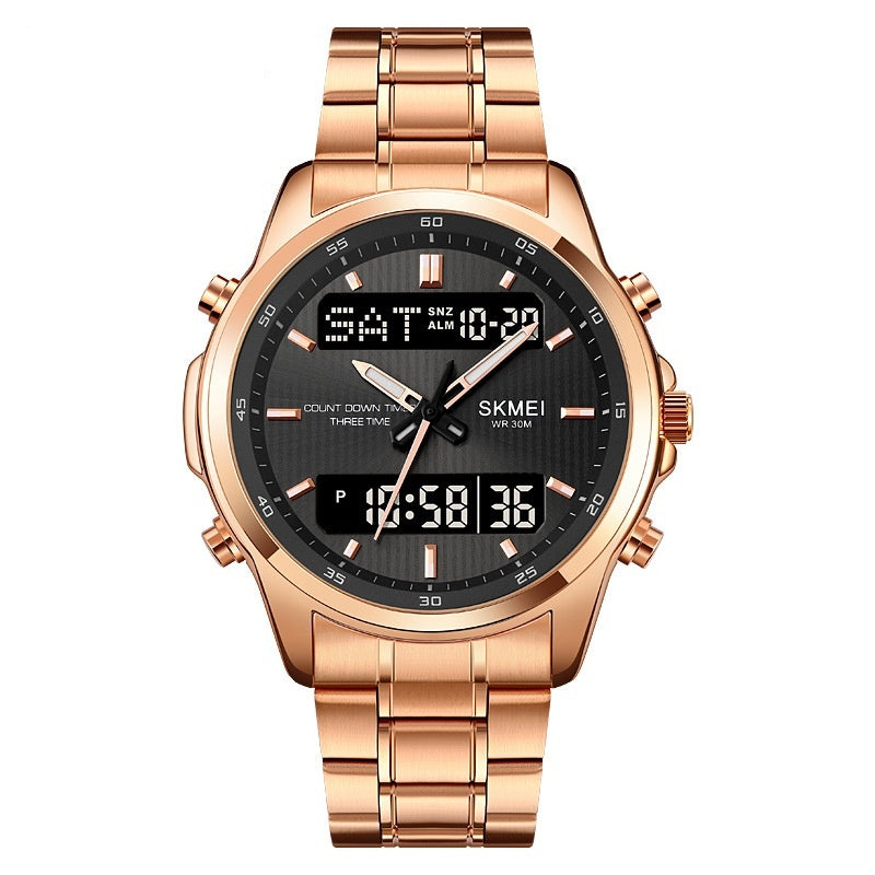 Multifunctional Men's Steel Strap Double Display Sports Watch