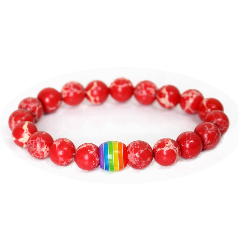 Rainbow Bead Bracelet Pride Natural Stone Strand Couple Bracelets