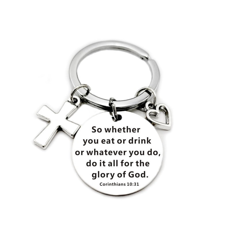 Christian Bible Scripture Pendant Cross Heart Charms Keychain