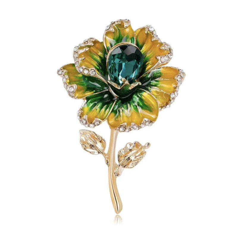 Crystal Enamel Painted Flower Brooch