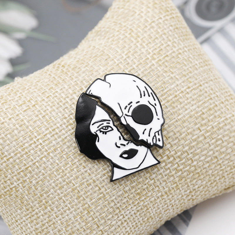 Creative Retro Punk Skull Series Sexy Goddess Oil Drip Brooch