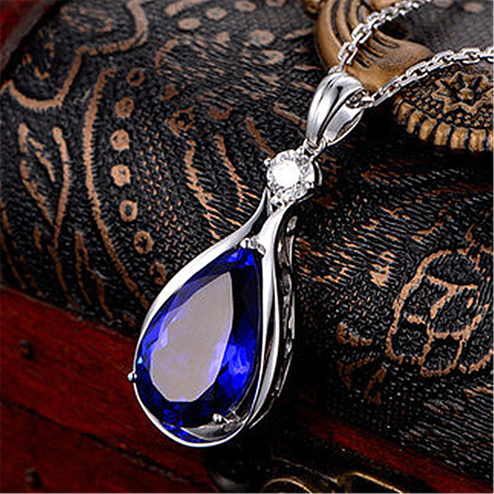 Angel Eyes Blue Crystal Sapphire Tanzanite Pendant Necklaces For Women Jewelry Bijoux Party Fashion Gifts