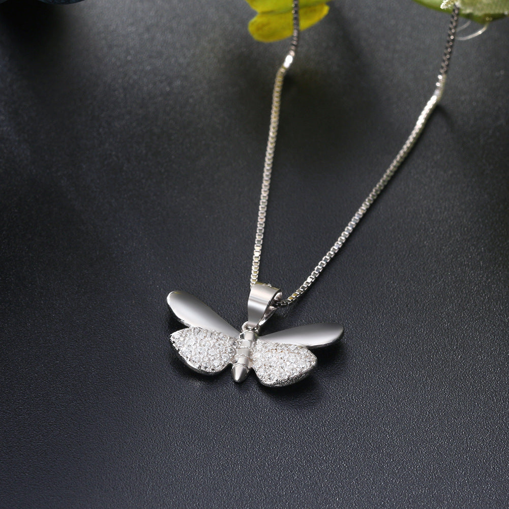 S925 Sterling Silver Temperamental Butterfly Zircon Necklace