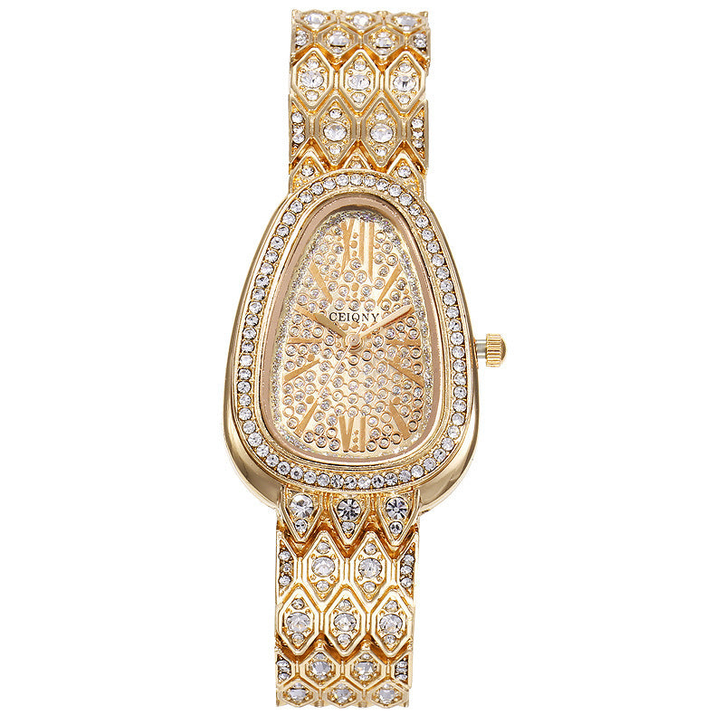 A Watch With A Steel Chain Is Studded With Flashing Diamonds