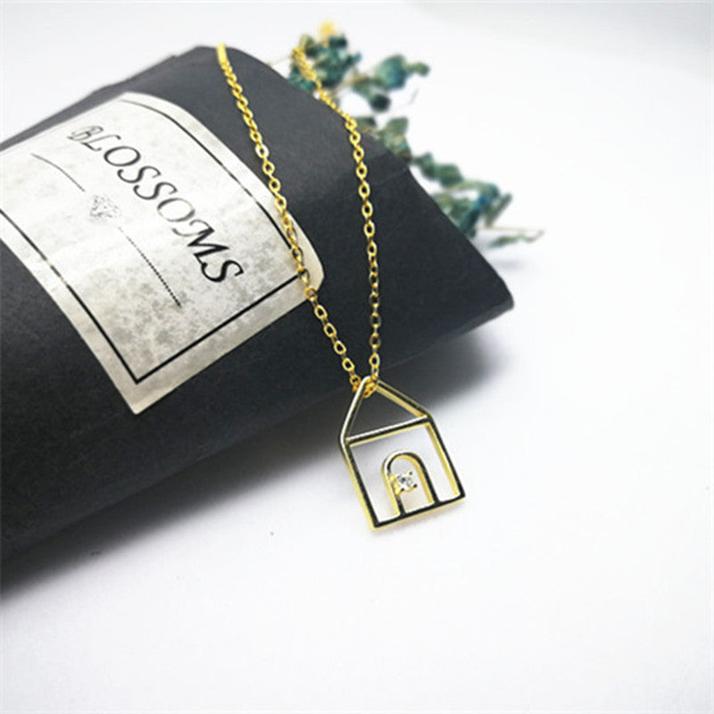 S925 Silver Temperament All-match Small And Cute Small House Pendant Clavicle Necklace