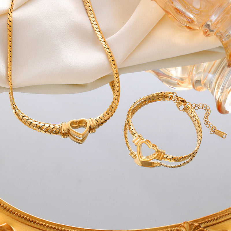 Luxurious Gold-Plated Heart Chain Set for Women