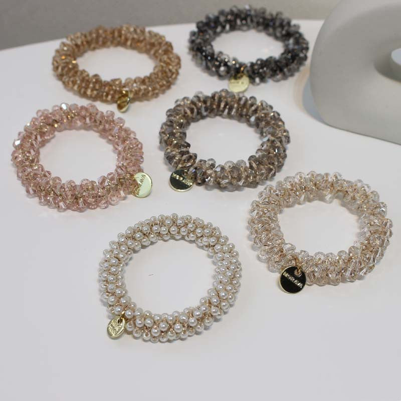 Bracelet Color Crystal Hair Ring Simple Pearl Rubber Band Cute Headwear Braided Head Rope