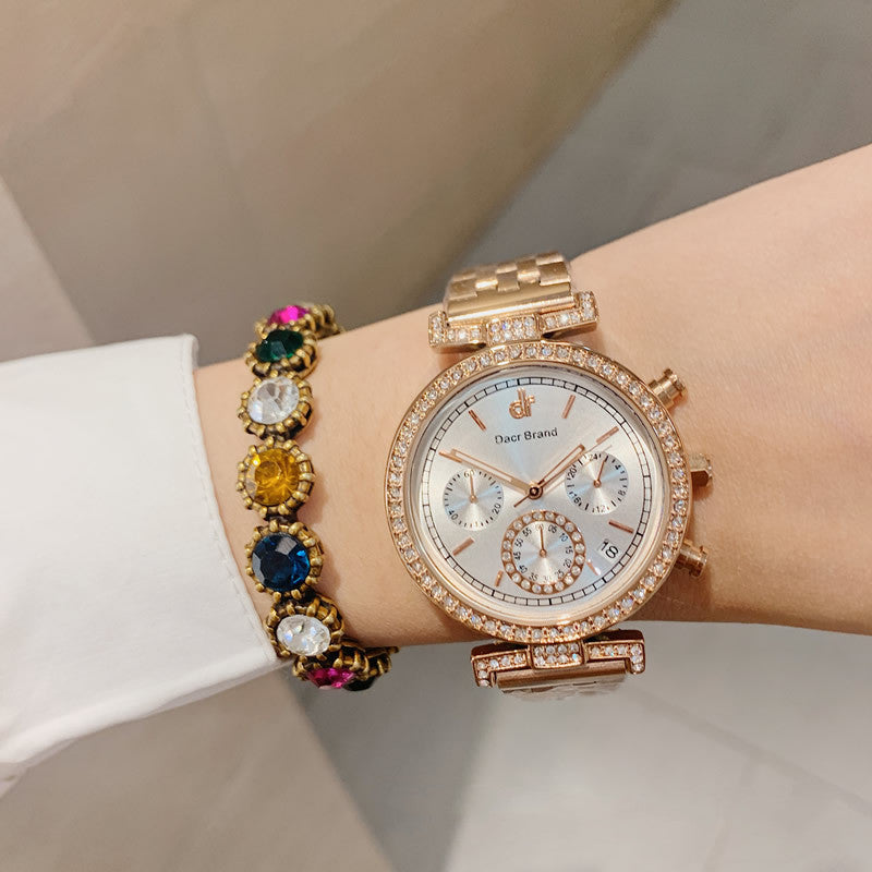 Women Waterproof Diamond Watch With Calendar