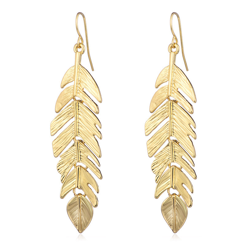 European And American Fashion Simple Tassel Leaf Long Earrings