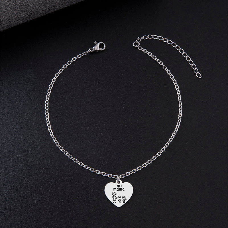 2023 New Peach Heart Pendant Anklet Silver Stainless Steel Anklet