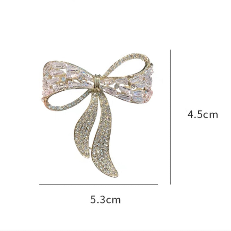 Korean Butterfly Bow Tie Zircon Rhinestone Brooch Simple Personality Fashion Pin Suit Anti-exposure Net Red Corsage