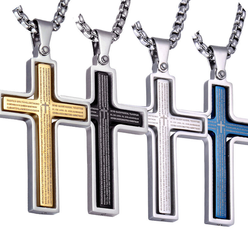 Stainless steel rotatable bible verse cross pendant necklace