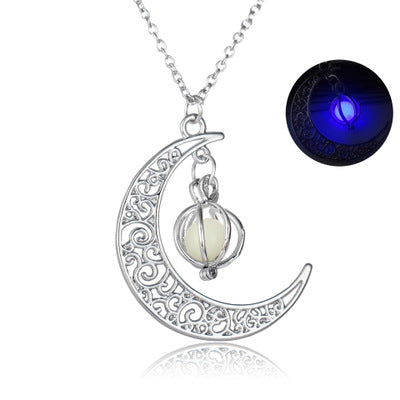 Natural Glowing Moon Stone Healing Necklace Luminous Pendant