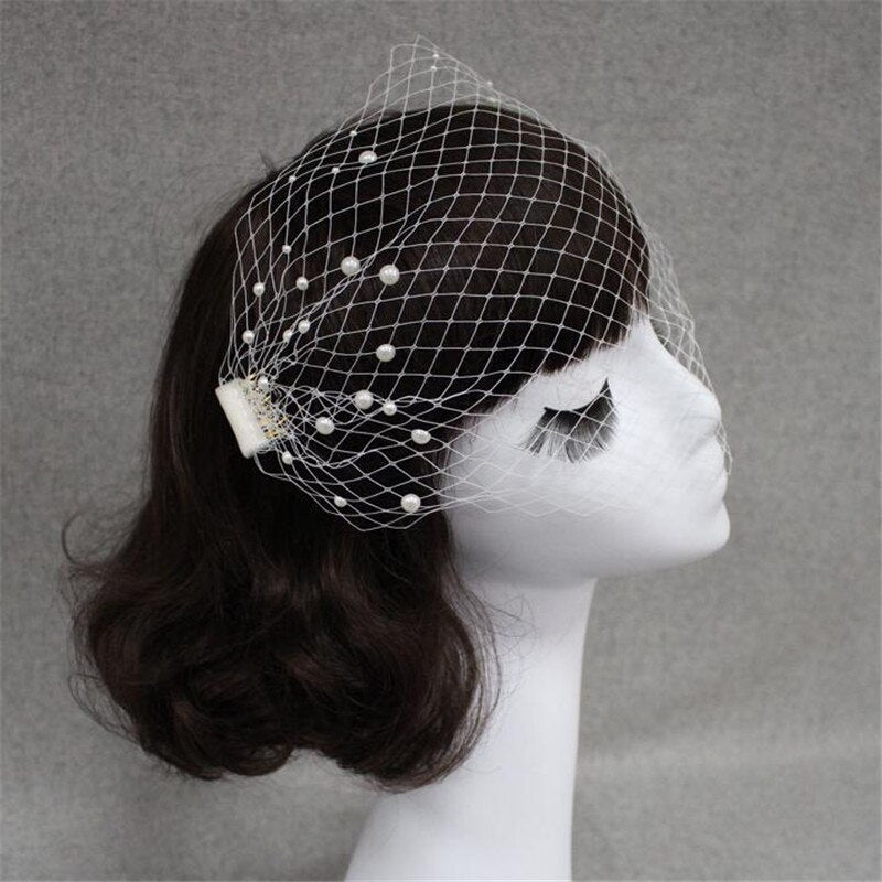 Bridal Veil Pearl Large Hole Mesh Hair Comb Short Veil Wedding Hair Accessories