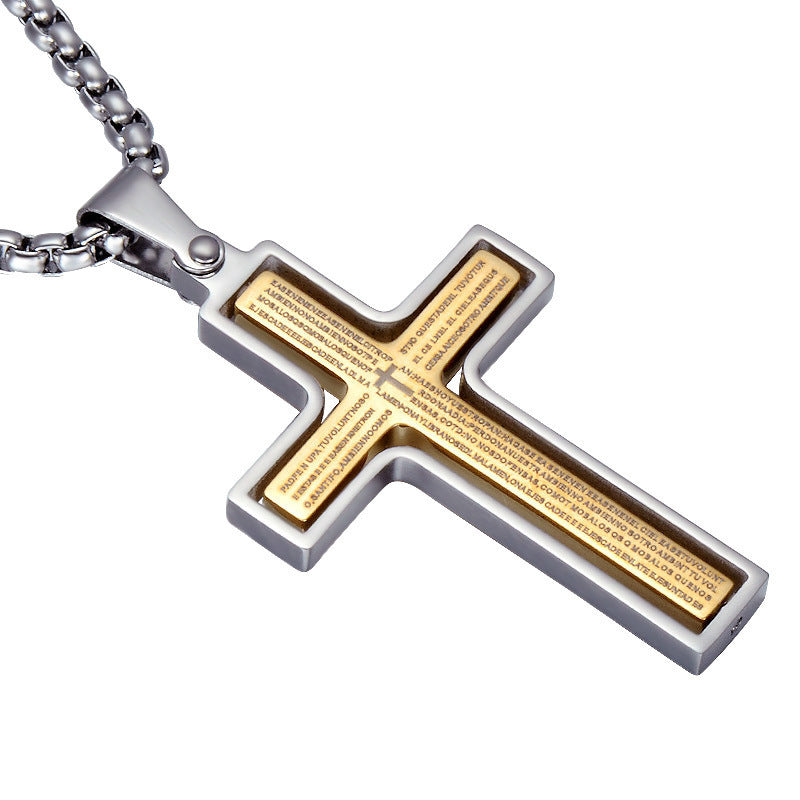 Stainless steel rotatable bible verse cross pendant necklace