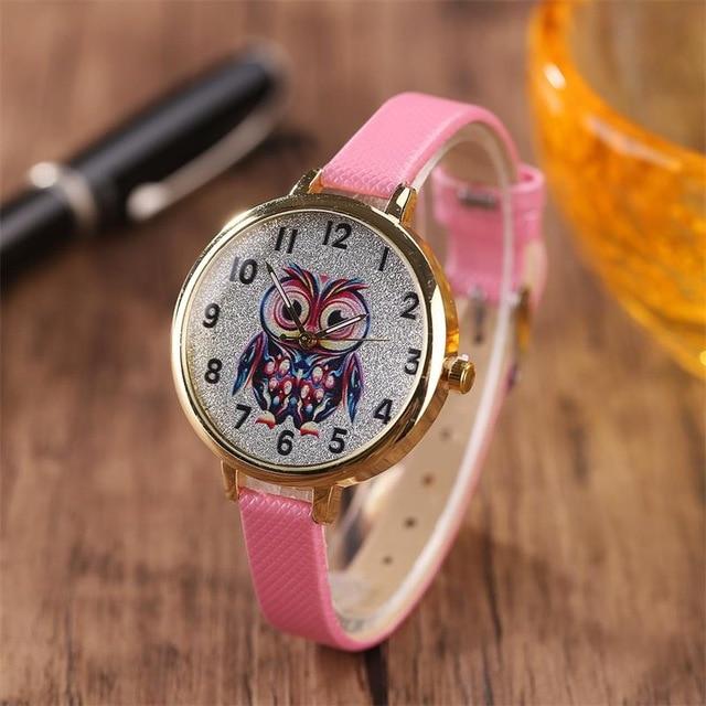 Owl student cartoon watch female model thin belt watch