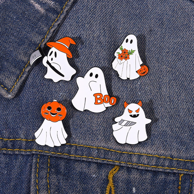 New Creative Halloween Pumpkin Head Ghost Alloy Dripping Oil Badge Brooch