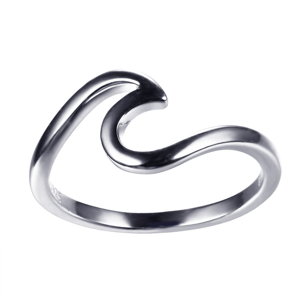 Simple Wavy Couple Ring Foreign Trade Creative Glossy Geometric Ring Tanabata Gift
