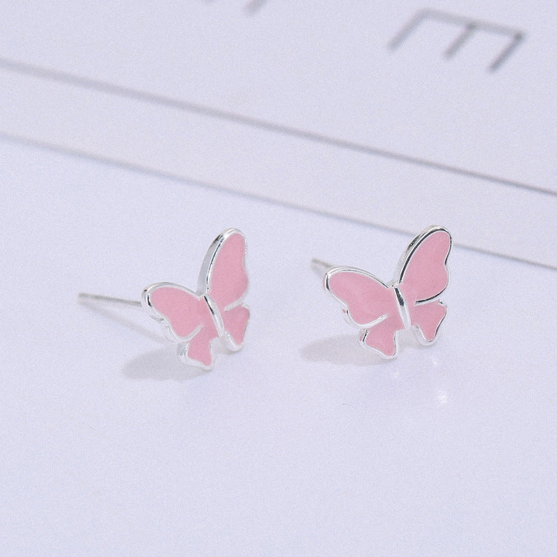 Sterling silver stud earrings literary cute butterfly stud earrings Korean fashion earrings