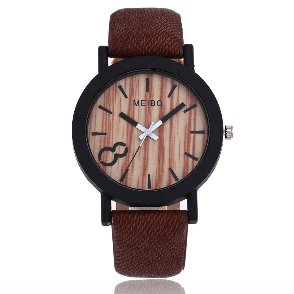 8 word denim belt watch wood grain surface watch quartz watch