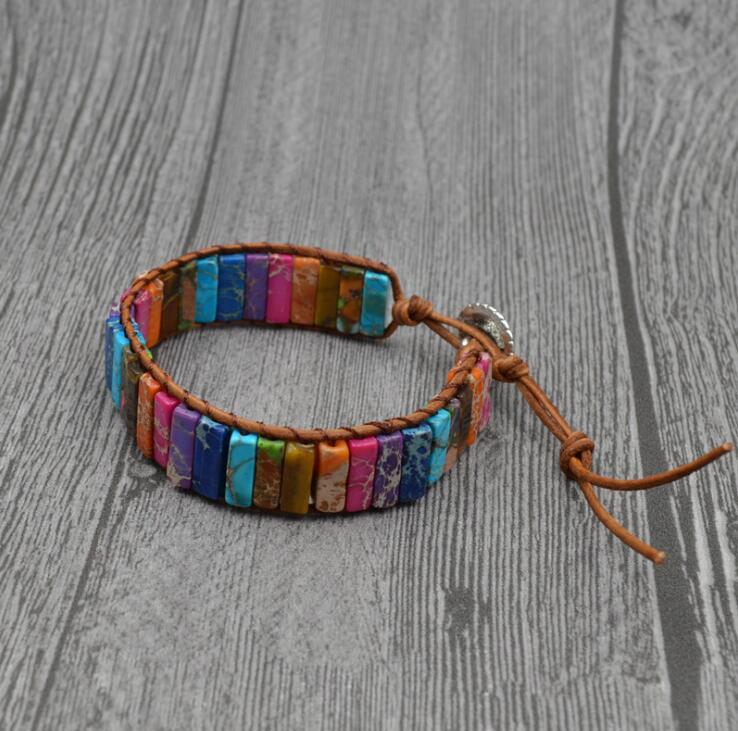 Chakra Bracelet Jewelry Handmade Multi Color Natural Stone Tube Beads Leather Wrap Bracelet Couples Bracelets Creative Gifts