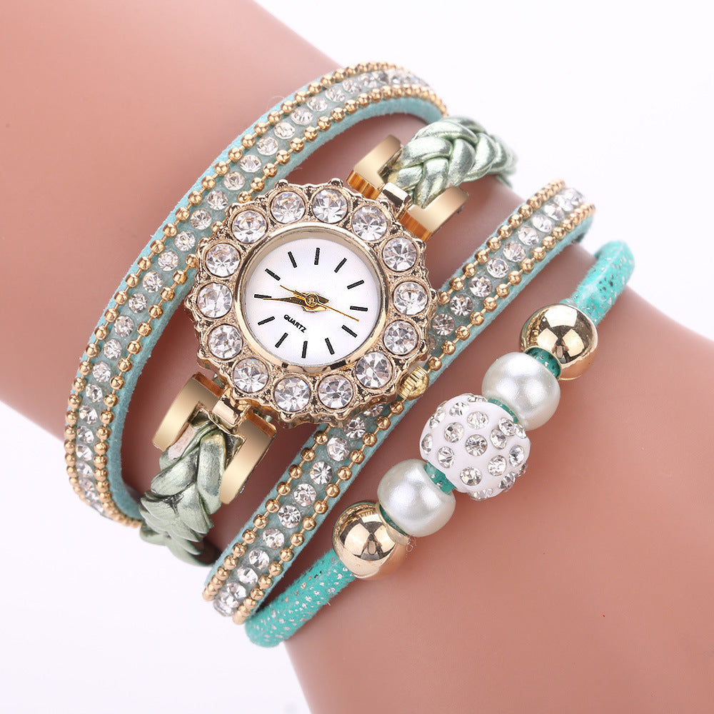 Personality pearl diamond quartz watch