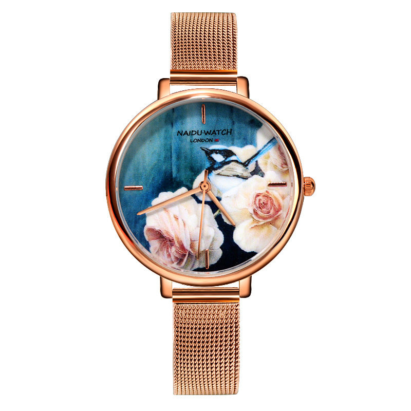 All-match creative big dial flower ladies watch